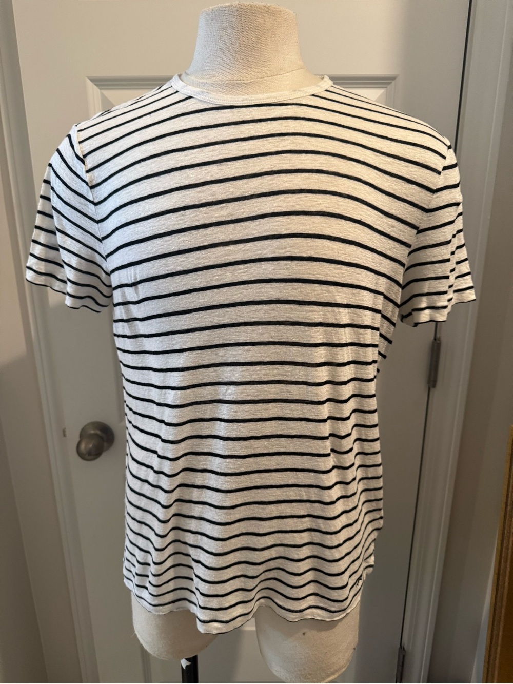 Michael Kors Men's Black & White Striped Linen Crew Neck T-Shirt Size Medium